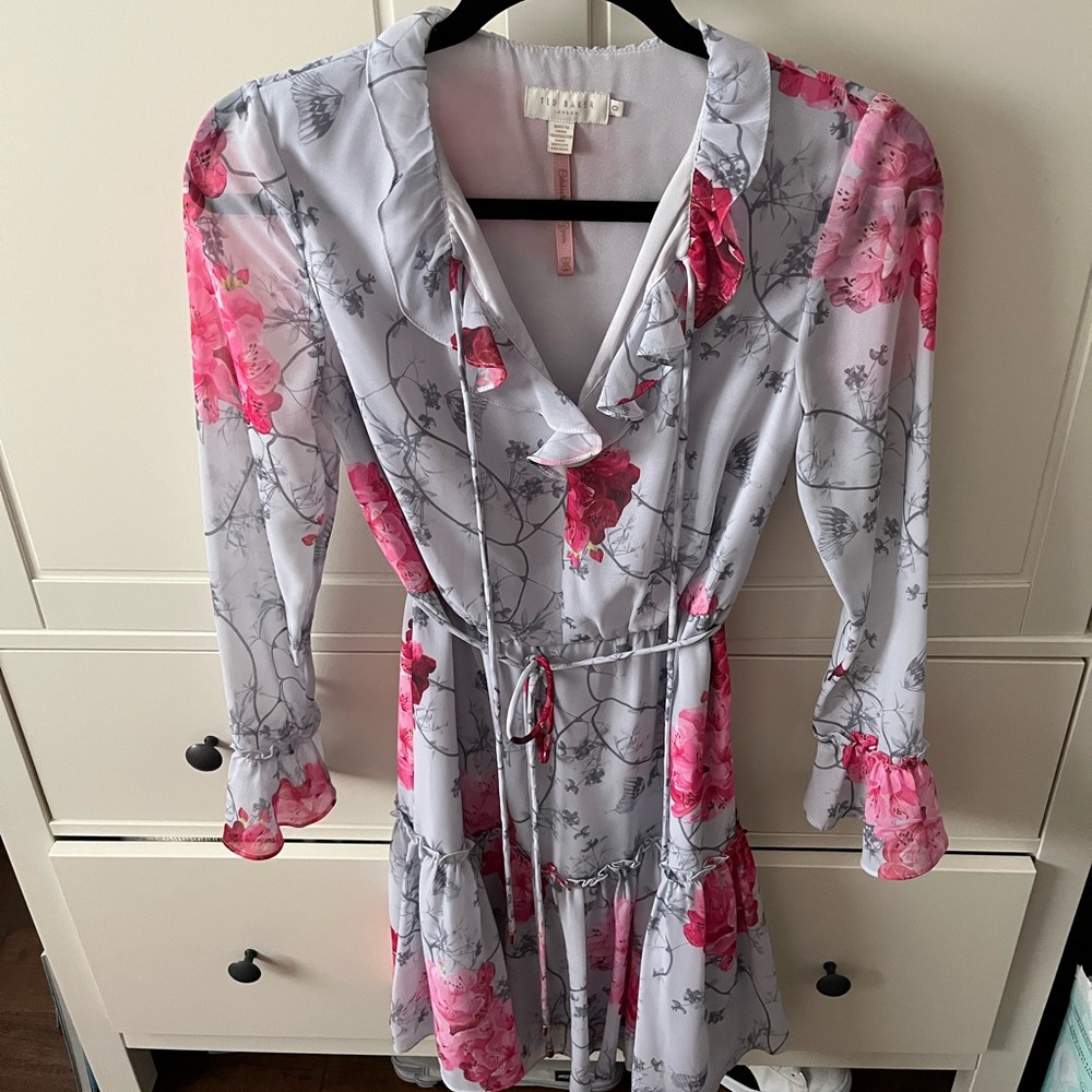 Ted Baker London Pink and Gray Floral Midi Dress